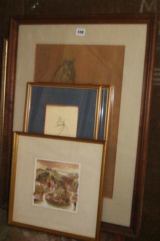 Summer engraving by Stanley Wilson, plus Picasso print and 3 others